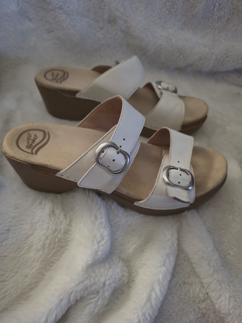 Dansko White Double-Buckle Wedge Sandals